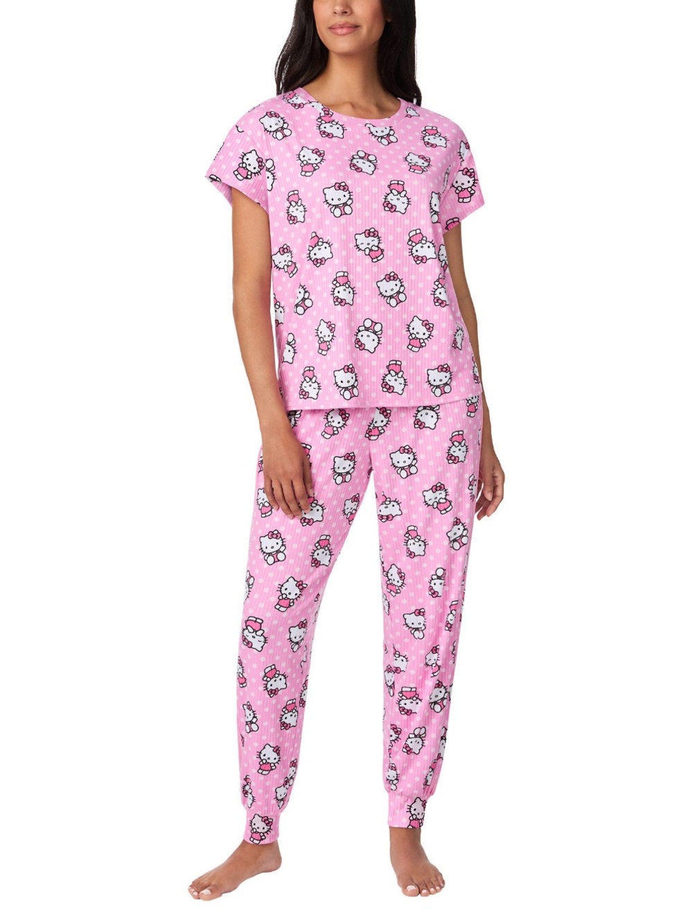 Hello Kitty Sanrio Women’s 2 Piece Pajama Set Short Sleeve and Jogger Set XL XXL